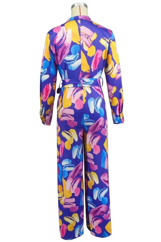 ✨ Chic Belted Wide-Leg Jumpsuit – Elegant V-Neck Long Sleeve One-Piece Outfit ✨