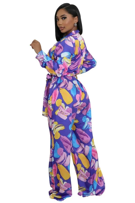 ✨ Chic Belted Wide-Leg Jumpsuit – Elegant V-Neck Long Sleeve One-Piece Outfit ✨