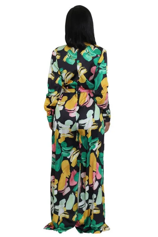 ✨ Chic Belted Wide-Leg Jumpsuit – Elegant V-Neck Long Sleeve One-Piece Outfit ✨