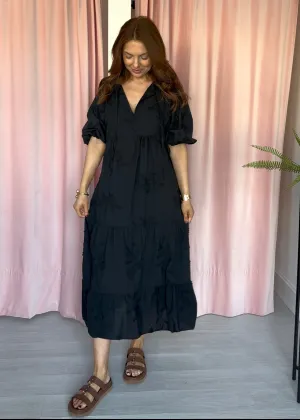 Appliqué Midi Dress - Black