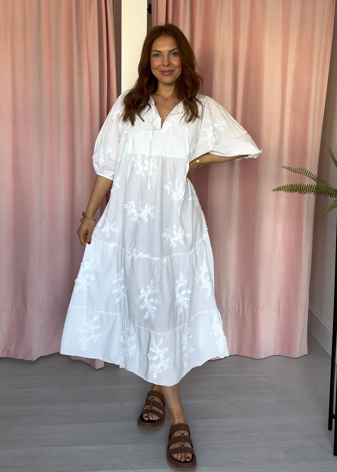 Appliqué Midi Dress - White