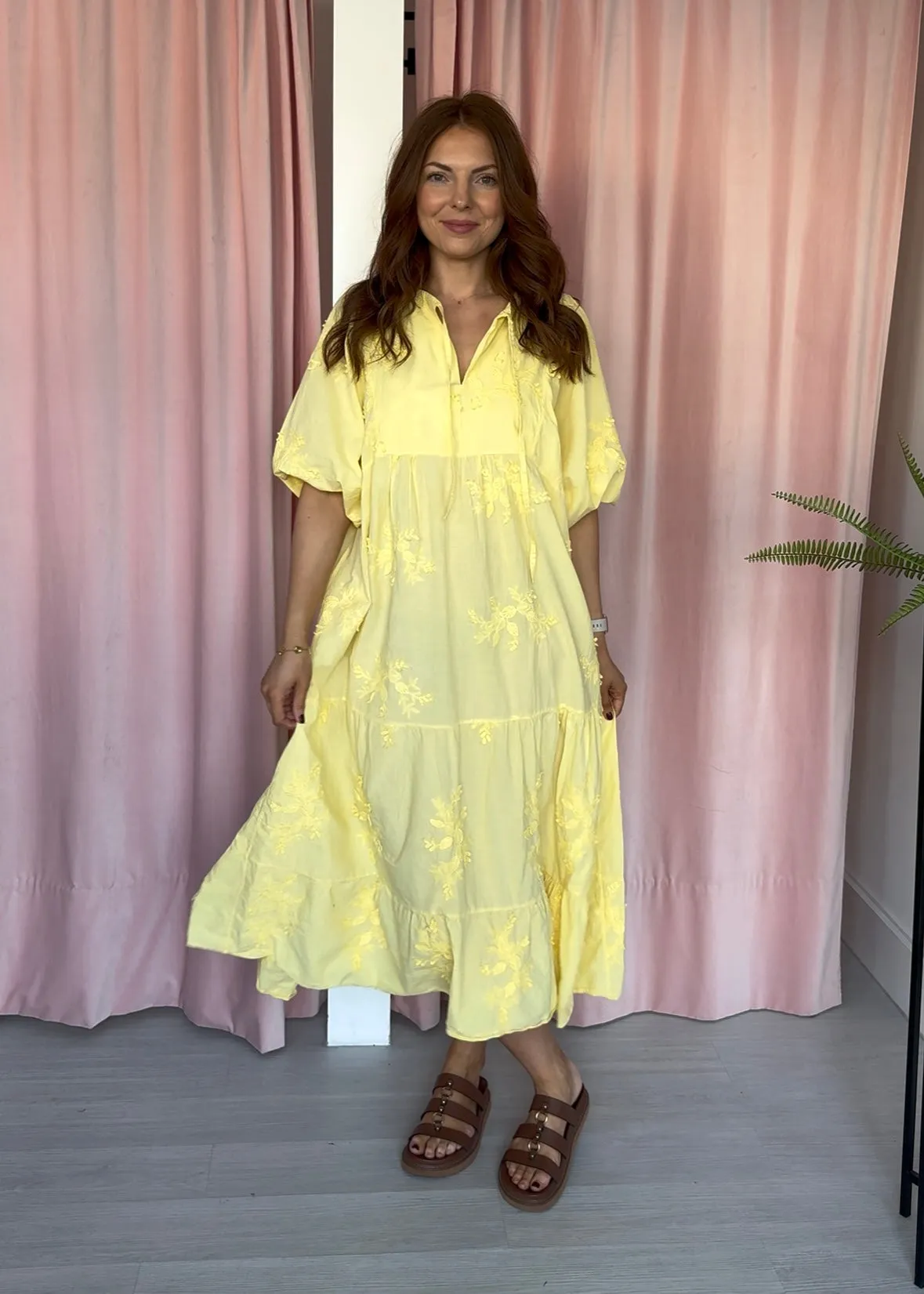Appliqué Midi Dress - Yellow