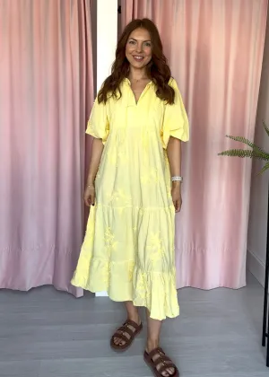 Appliqué Midi Dress - Yellow