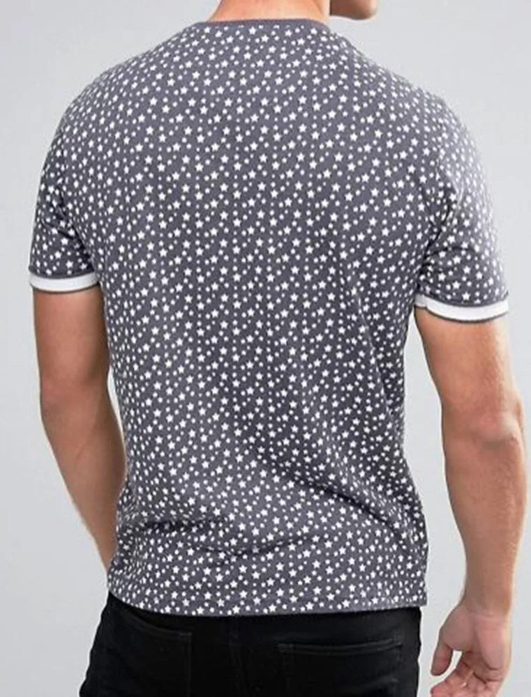 Ara Stars & Stripe Print Crew Neck  T-Shirt in Denim Blue Marl