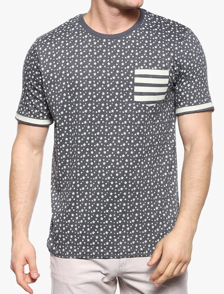 Ara Stars & Stripe Print Crew Neck  T-Shirt in Denim Blue Marl