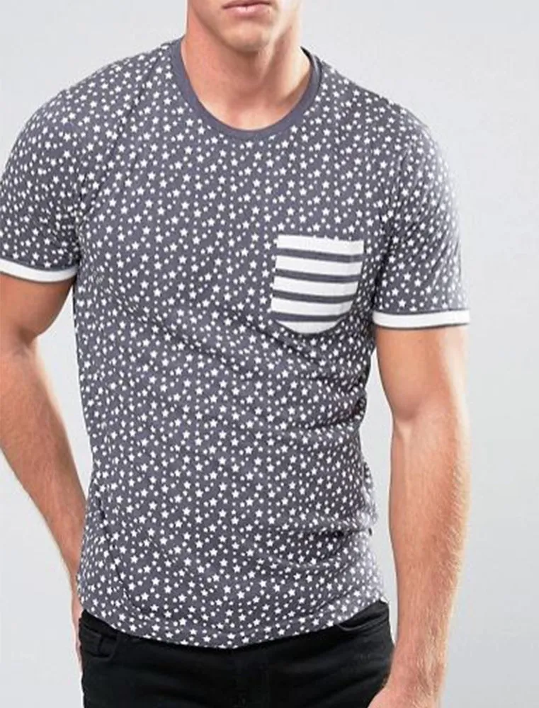 Ara Stars & Stripe Print Crew Neck  T-Shirt in Denim Blue Marl