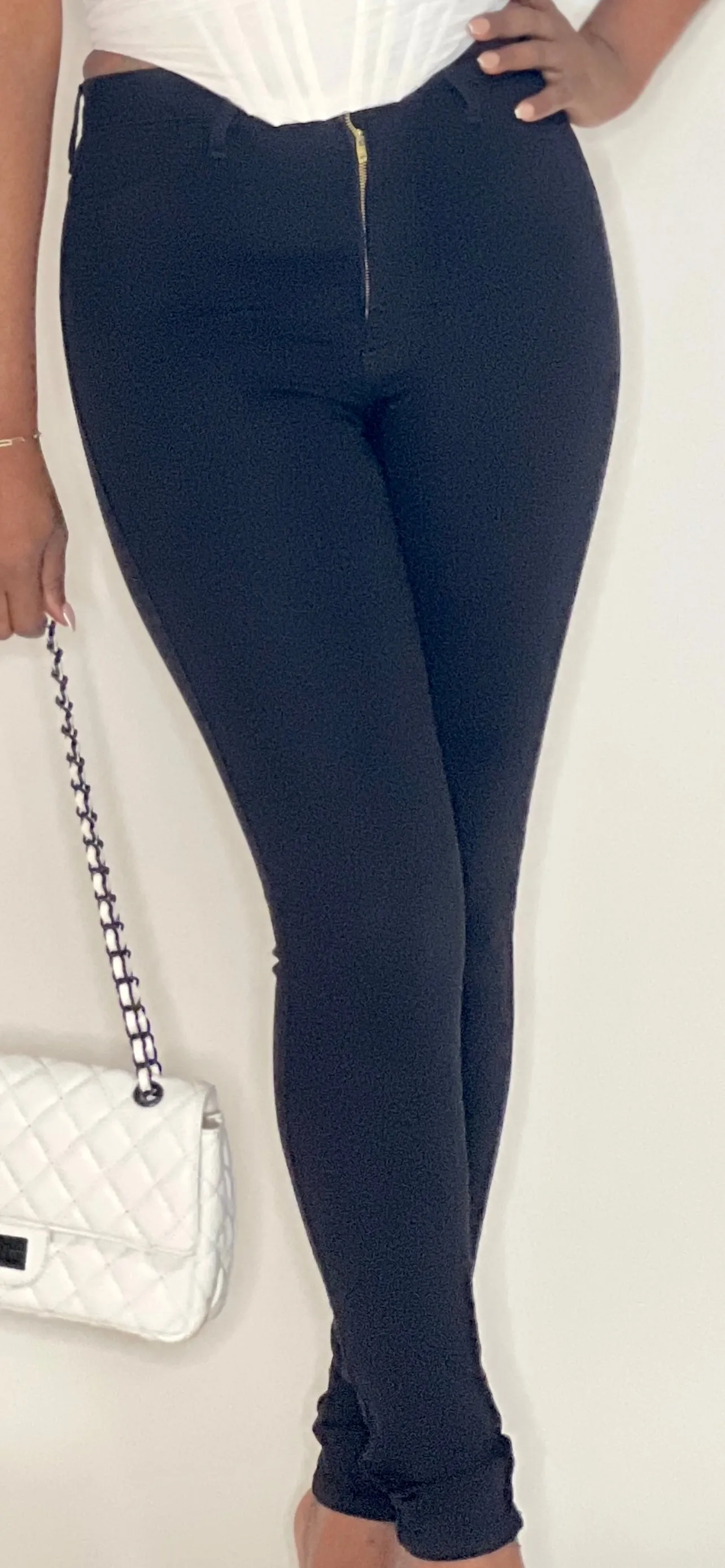 Atalanta High Waist Stretch Skinny Jeans (Black)