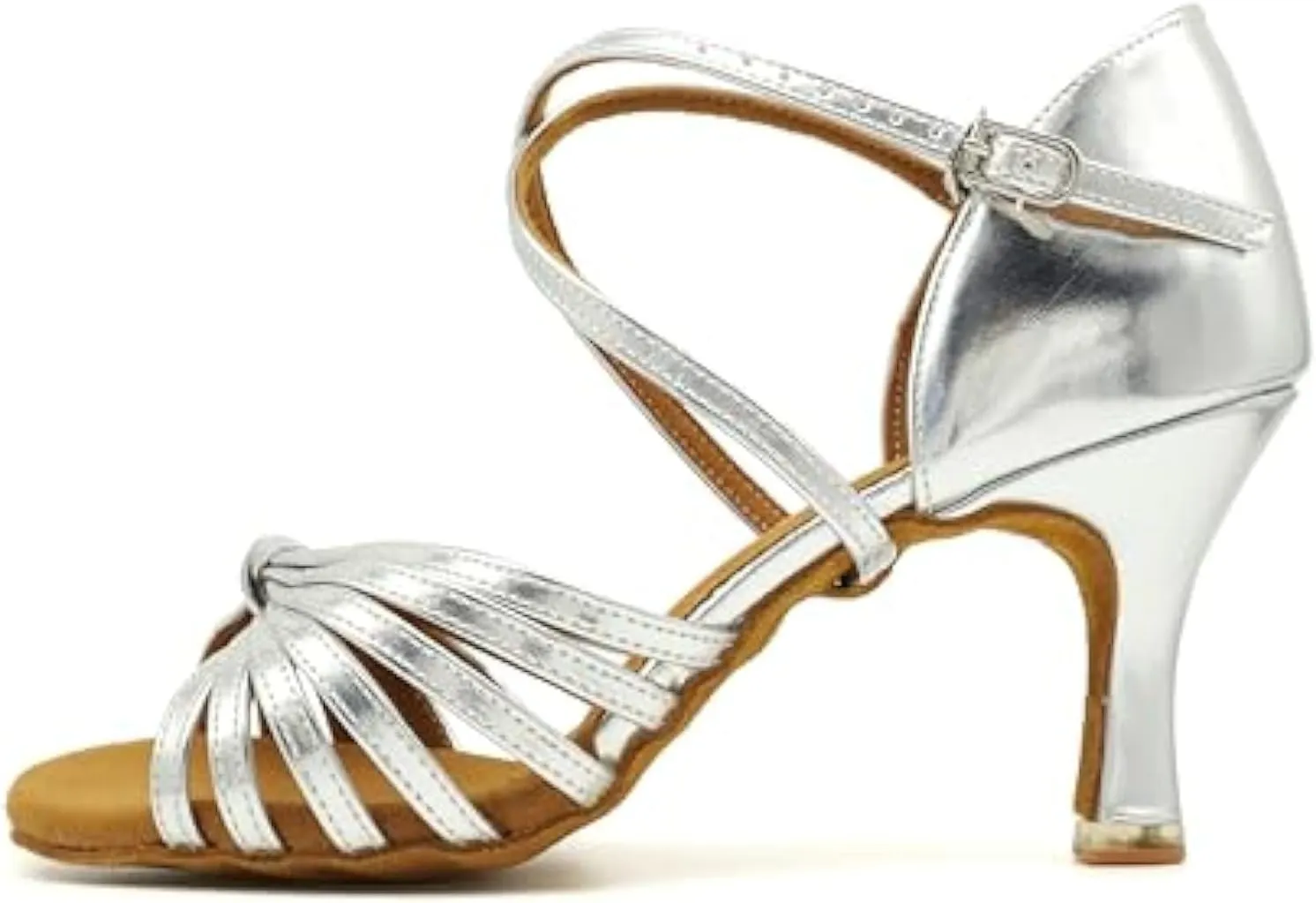 BDdance Women's Latin Dance Shoes, Patent Leather, 3 Inch Heel, Strappy Sandals, Salsa Jazz Tango #2398 Silver, 5-8