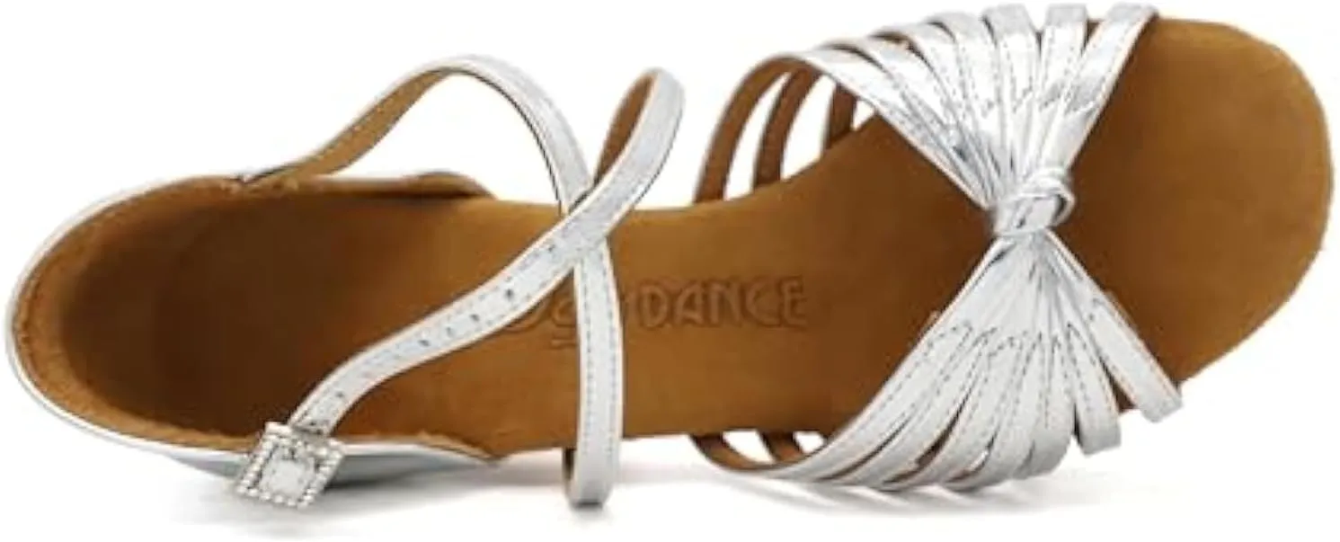 BDdance Women's Latin Dance Shoes, Patent Leather, 3 Inch Heel, Strappy Sandals, Salsa Jazz Tango #2398 Silver, 5-8