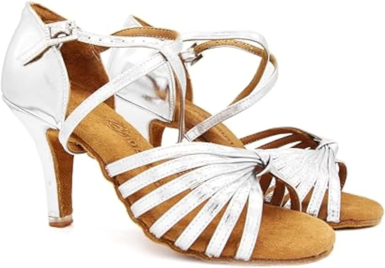 BDdance Women's Latin Dance Shoes, Patent Leather, 3 Inch Heel, Strappy Sandals, Salsa Jazz Tango #2398 Silver, 5-8