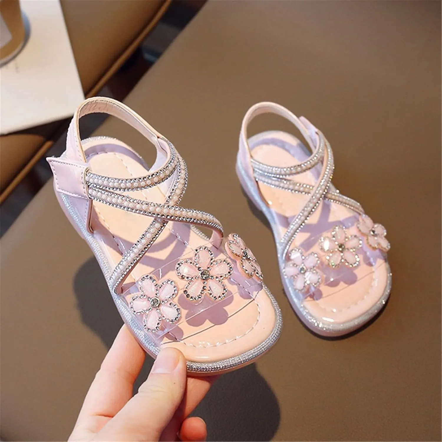 Big Kids Girl Sandals Summer Crystal Flower Design Princess Shoes Daily With Princess Dress Wear Dance Shoes for