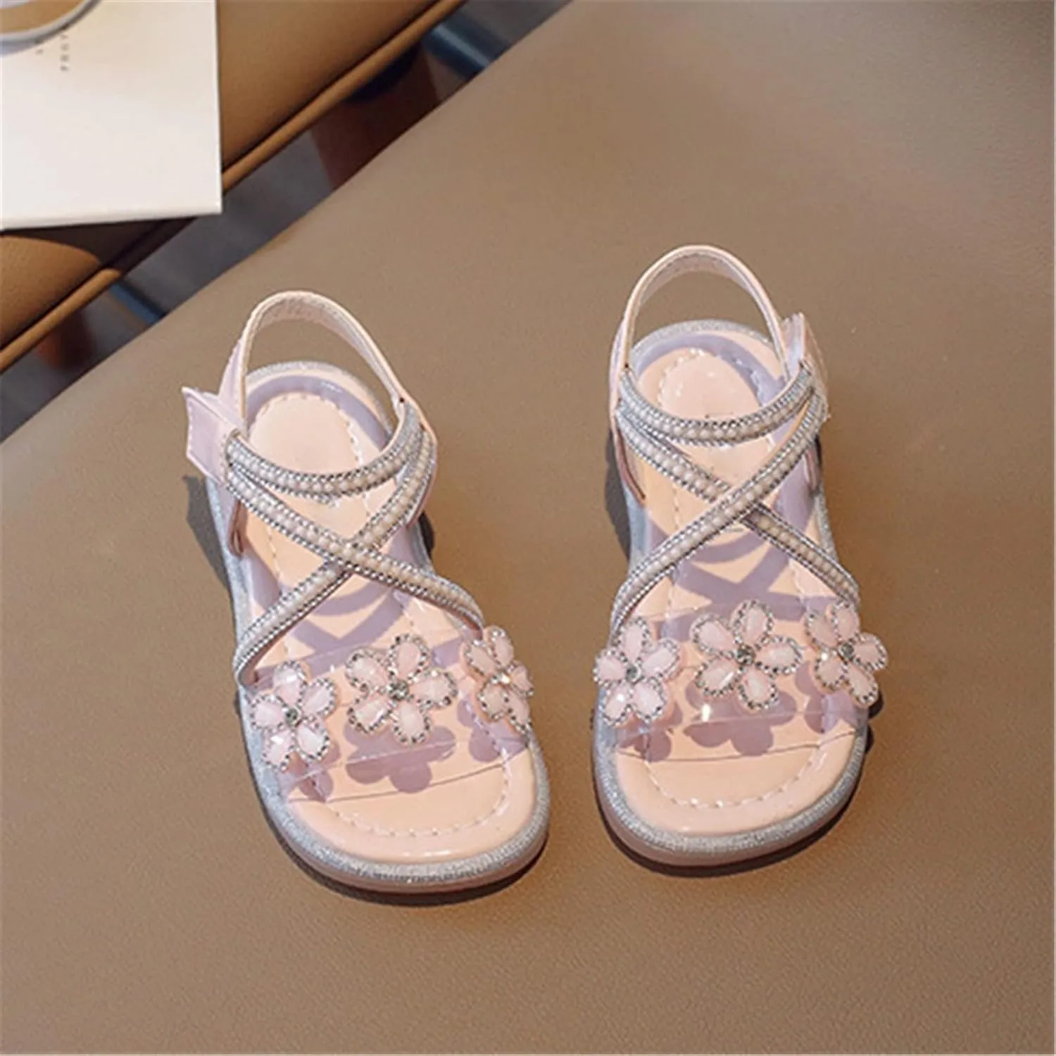 Big Kids Girl Sandals Summer Crystal Flower Design Princess Shoes Daily With Princess Dress Wear Dance Shoes for