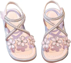 Big Kids Girl Sandals Summer Crystal Flower Design Princess Shoes Daily With Princess Dress Wear Dance Shoes for