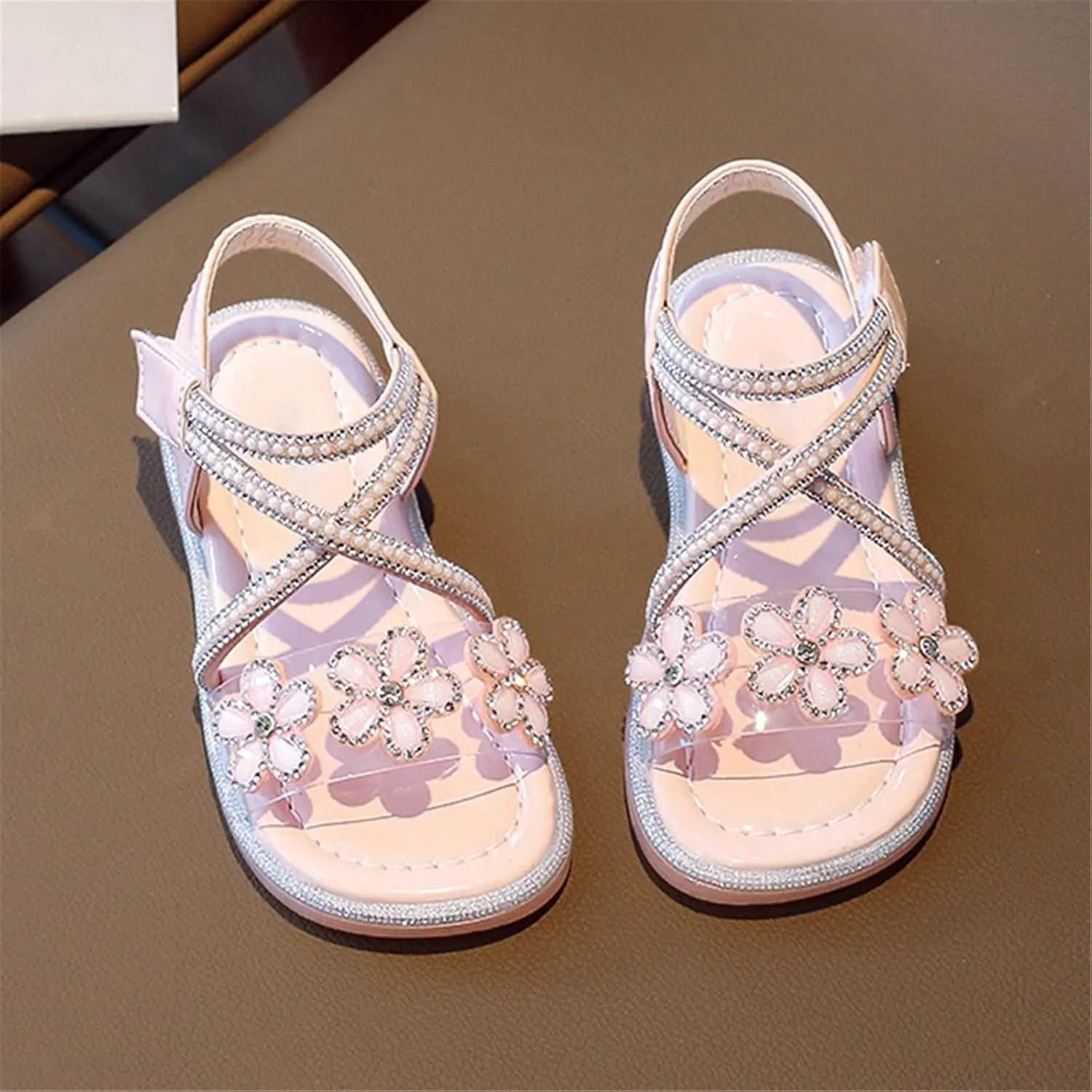 Big Kids Girl Sandals Summer Crystal Flower Design Princess Shoes Daily With Princess Dress Wear Dance Shoes for