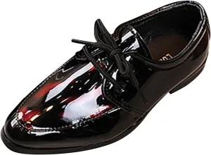 Boys Girls Paten Leather Low Heels Vintage xfords Lace Up Pointed Toe Flat Retro Dress Shoes Baby Sandals Girl
