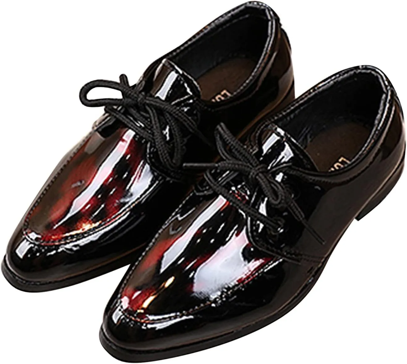 Boys Girls Paten Leather Low Heels Vintage xfords Lace Up Pointed Toe Flat Retro Dress Shoes Baby Sandals Girl
