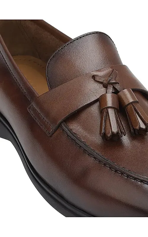 Brown Leather Loafers With Tassels