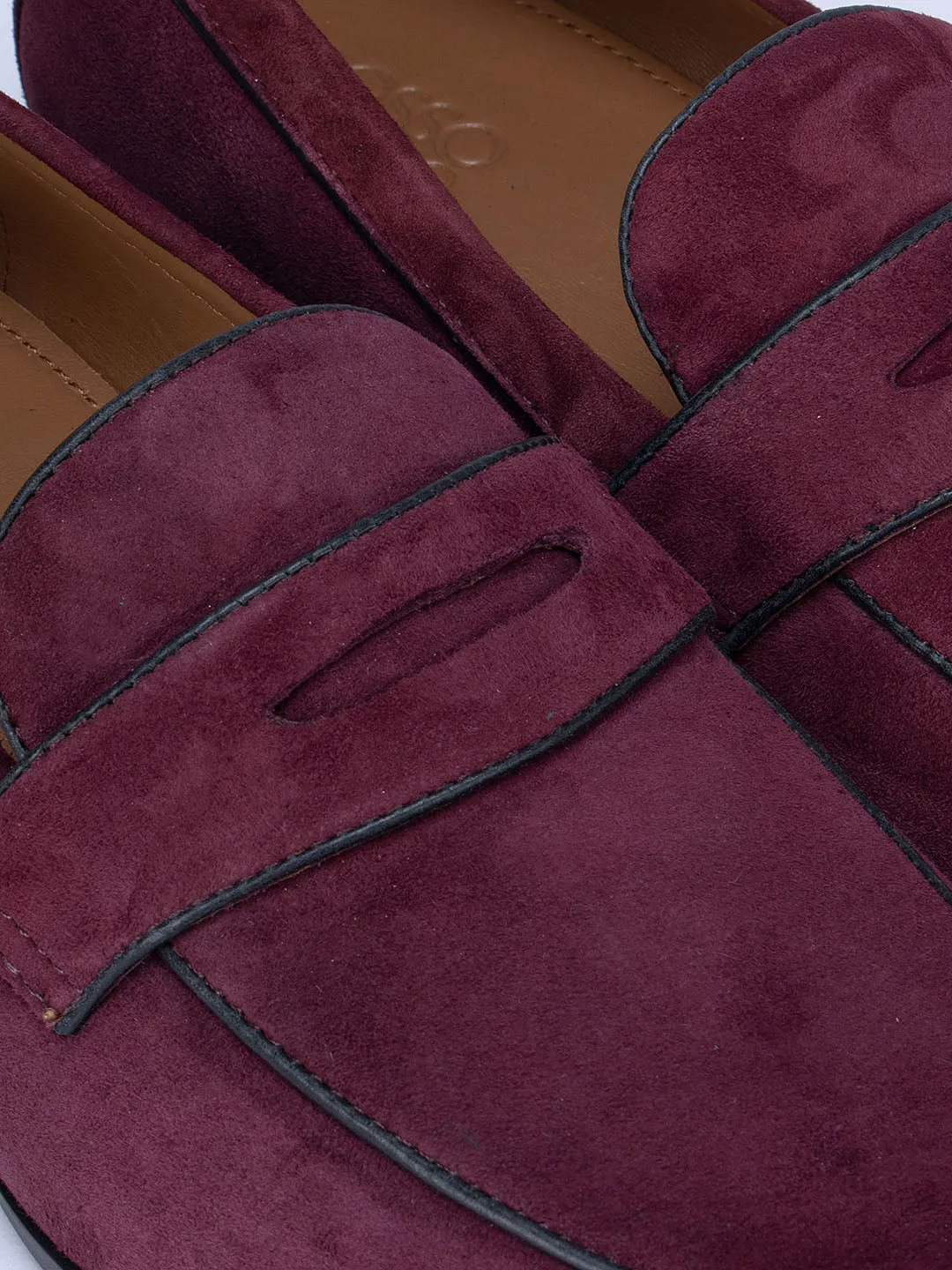 Burgundy Suede Leather Loafers