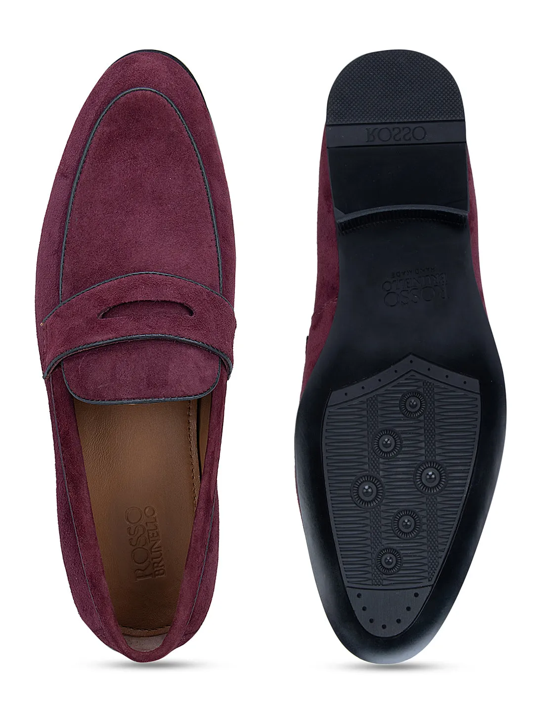 Burgundy Suede Leather Loafers