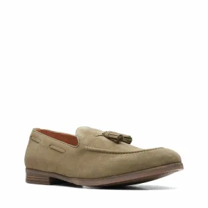 Clarks Mens Citistride Slip Olive Suede Shoes