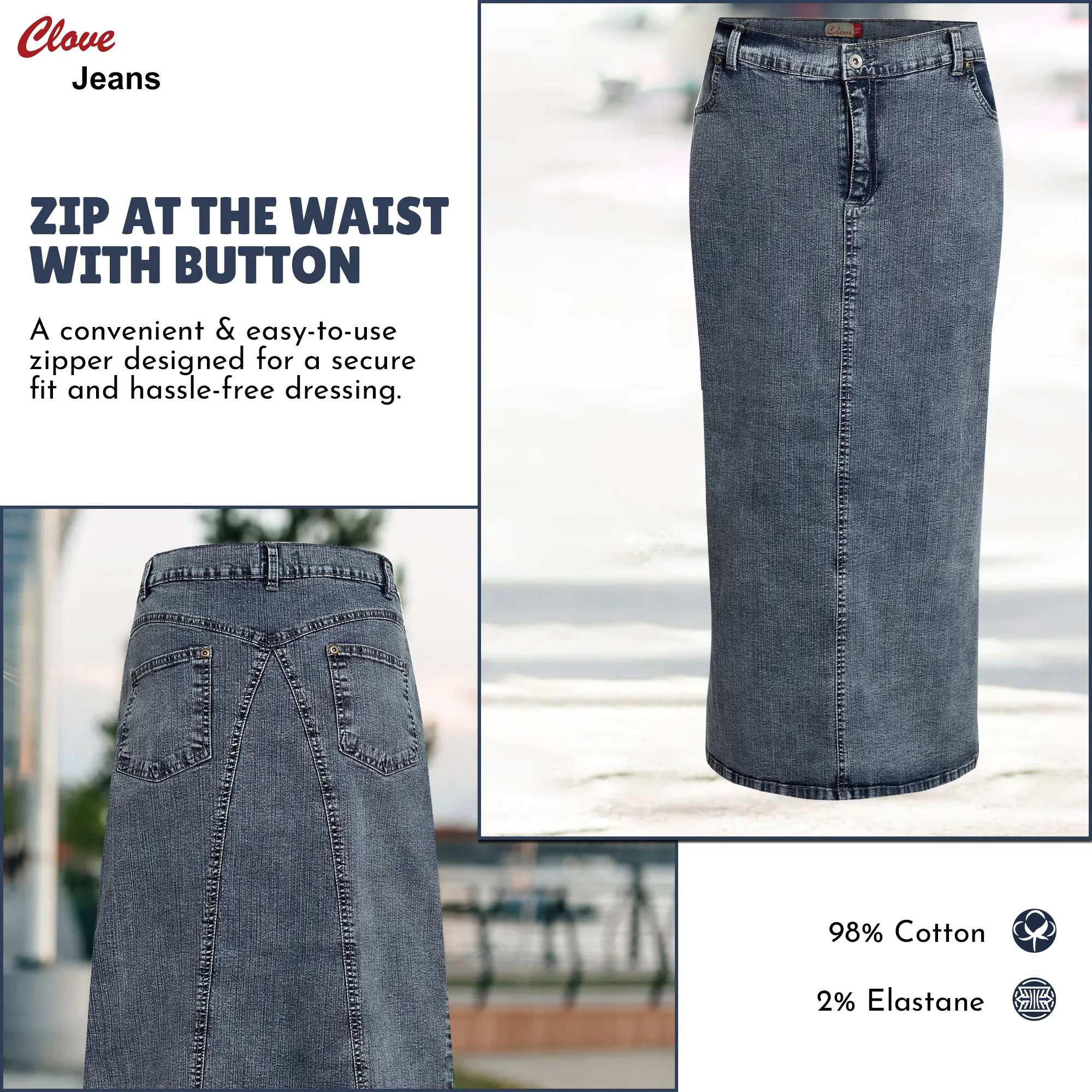 Clove Jeans Women's Maxi Skirts Long Stretch Denim Plus Size Pencil Skirt 12-24