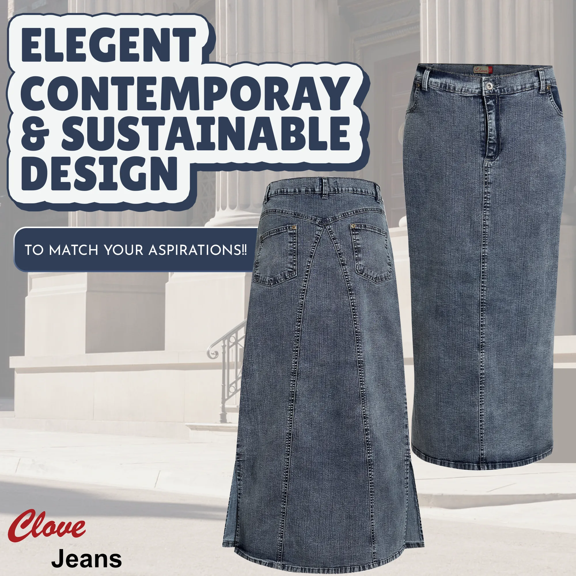 Clove Jeans Women's Maxi Skirts Long Stretch Denim Plus Size Pencil Skirt 12-24