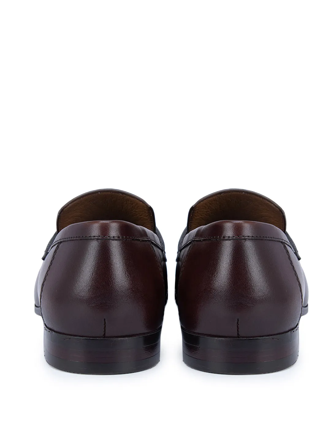 Coffee Textured Loafers With Logo Strap