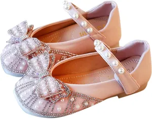 Cute Toddler Slip on Sandals Girls Mary Jane Flat Strap with Bow Crystal Princess Dress Shoes Flower Water Shoes Girls
