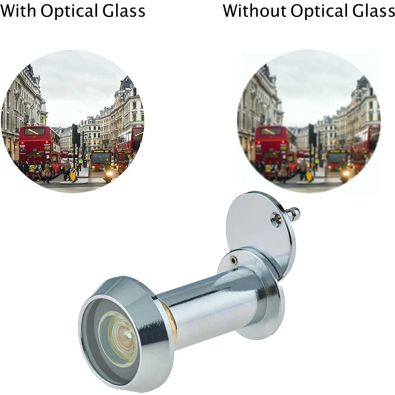 Door Viewer 200 Degree Glass Lens - 14mm Dia. - THICK 50-75mm Doors -  Polished Chrome