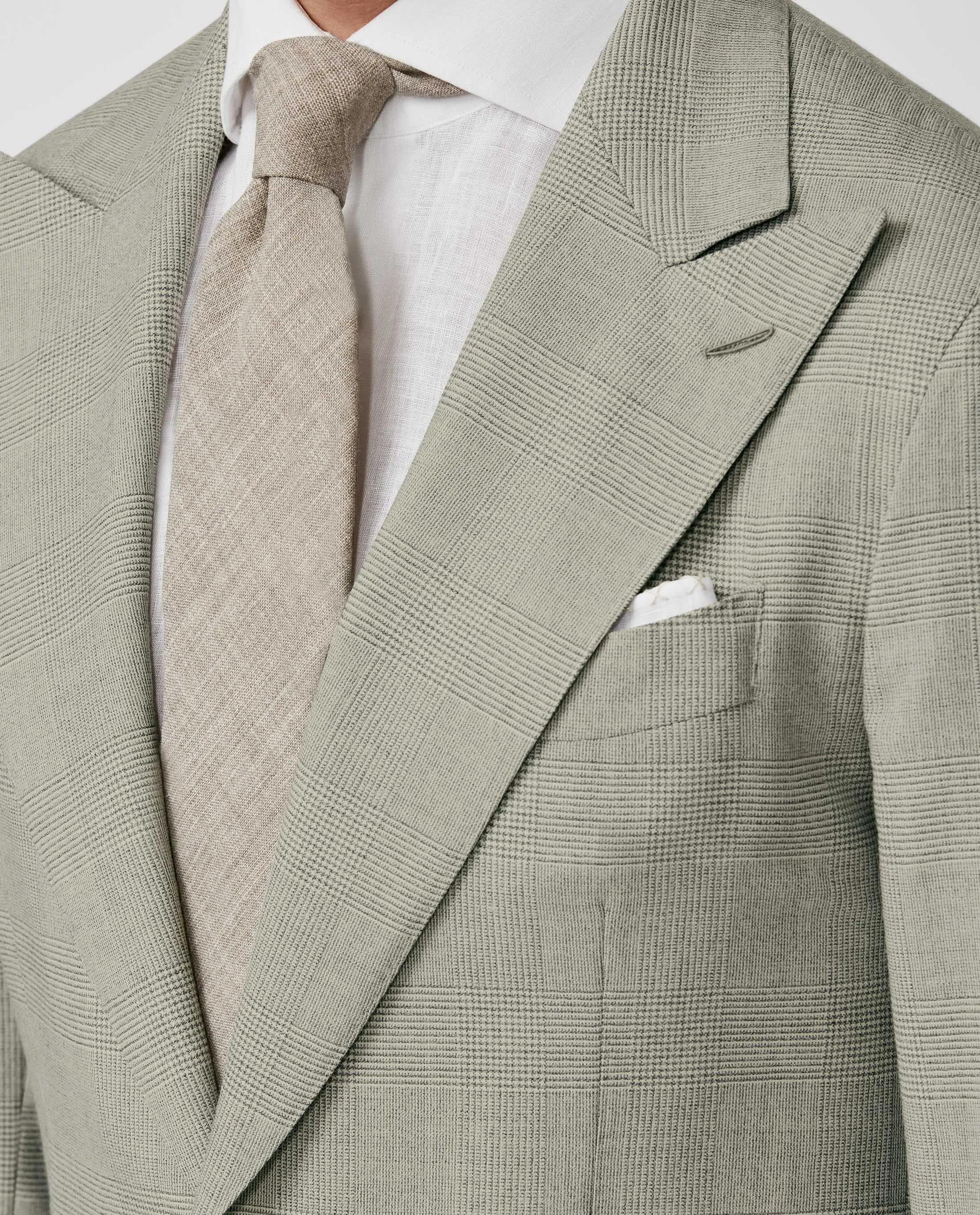 Drago Light Grey Stretch Doppio Ritorto Tropical Wool with Glencheck