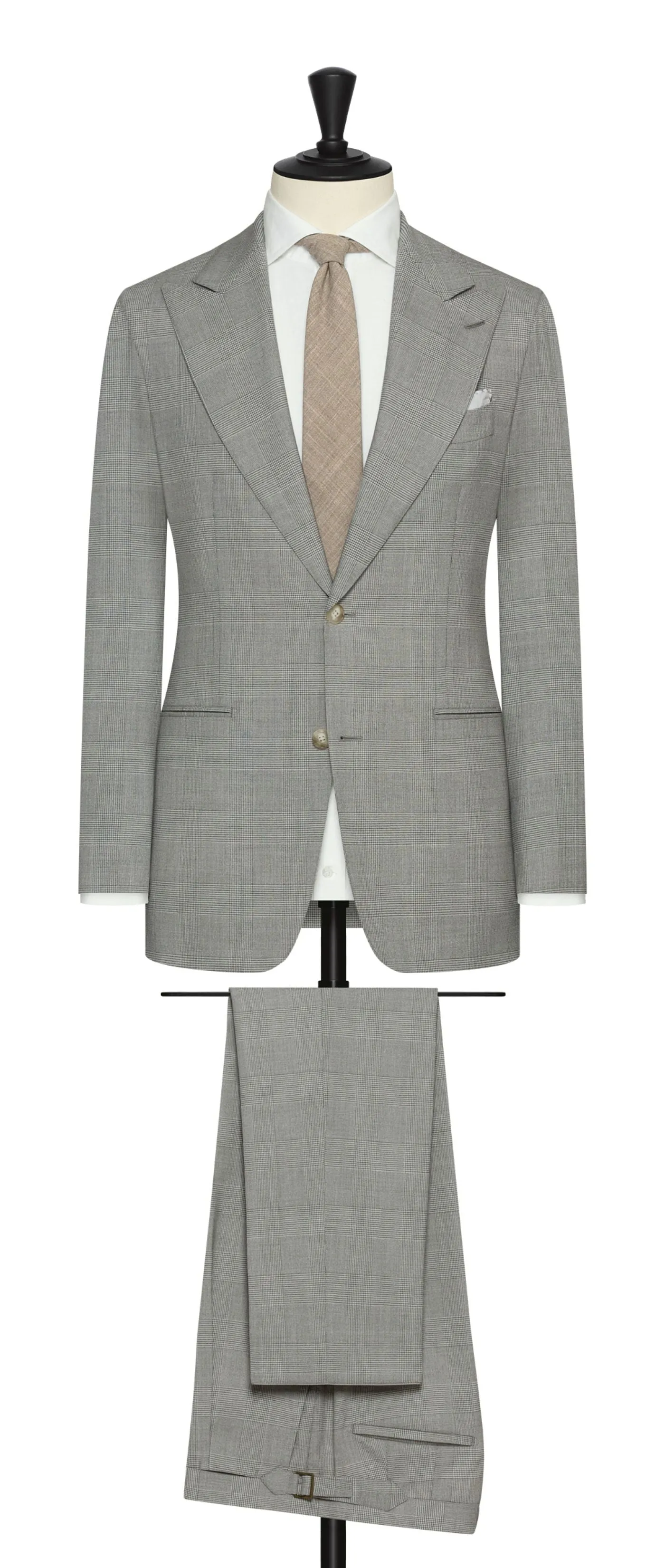 Drago Light Grey Stretch Doppio Ritorto Tropical Wool with Glencheck