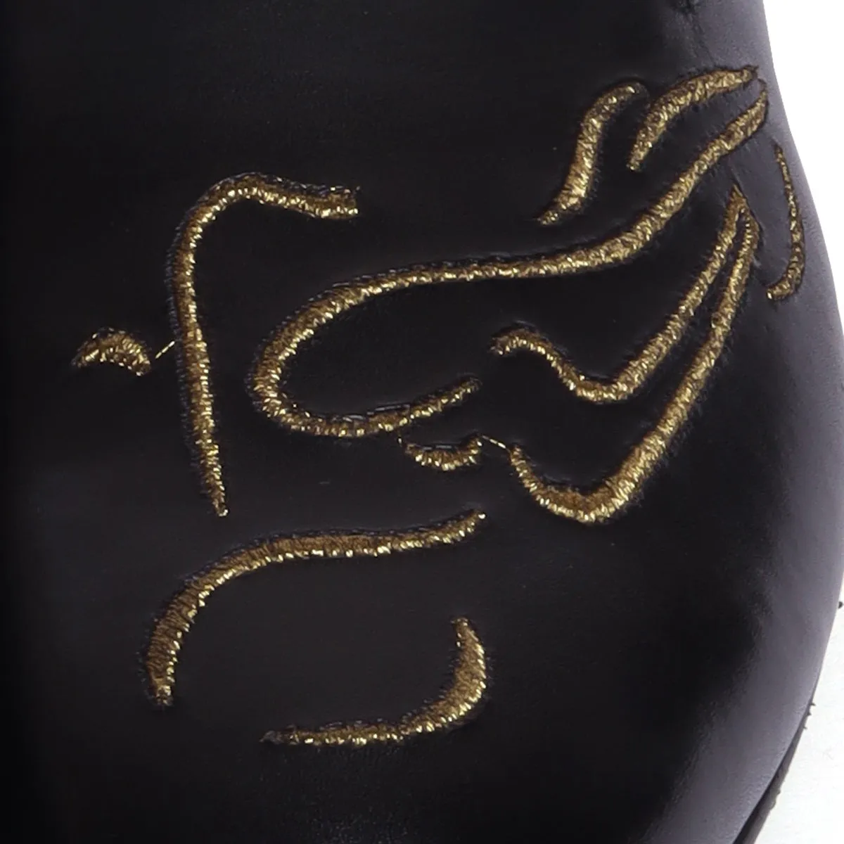 Embroidered Golden Bike Black Genuine Leather Slip-On Shoe By Brune & Bareskin