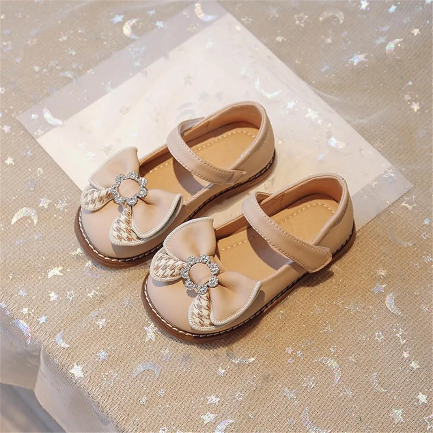 Flower Girl Dress Shoes Toddler Girl Rhinstones Bow Mary Jane Ballet Flats for Wedding Party School Shoes