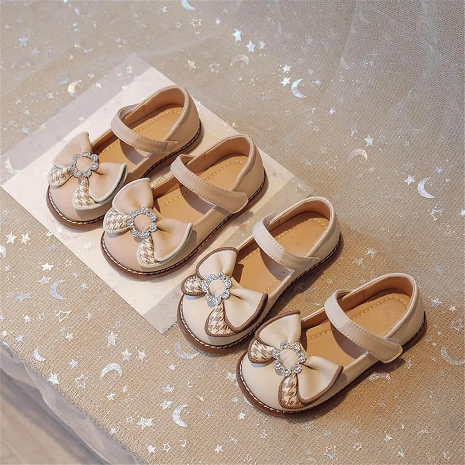 Flower Girl Dress Shoes Toddler Girl Rhinstones Bow Mary Jane Ballet Flats for Wedding Party School Shoes