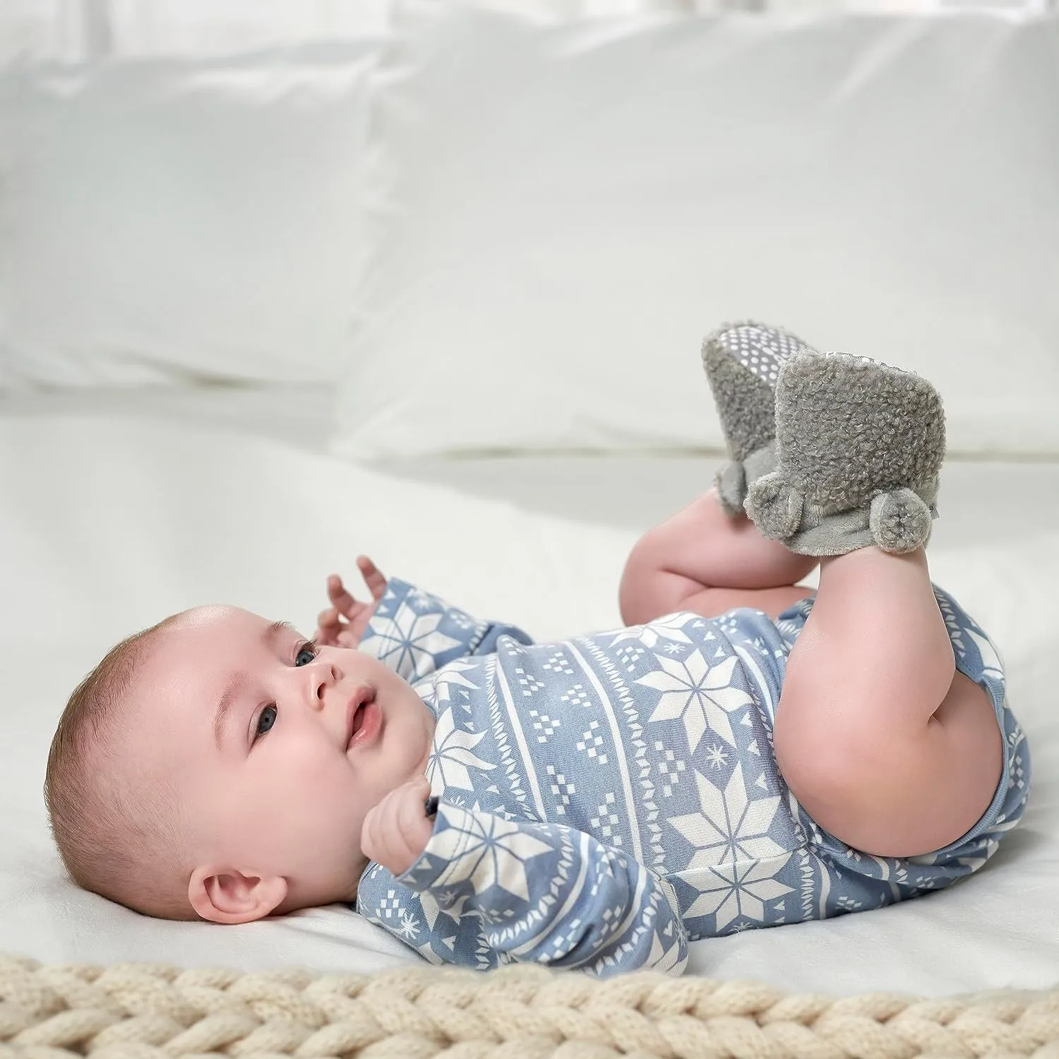 Gerber Unisex-Baby Fleece Lined Non Skid Soft Slipper Booties with Ears