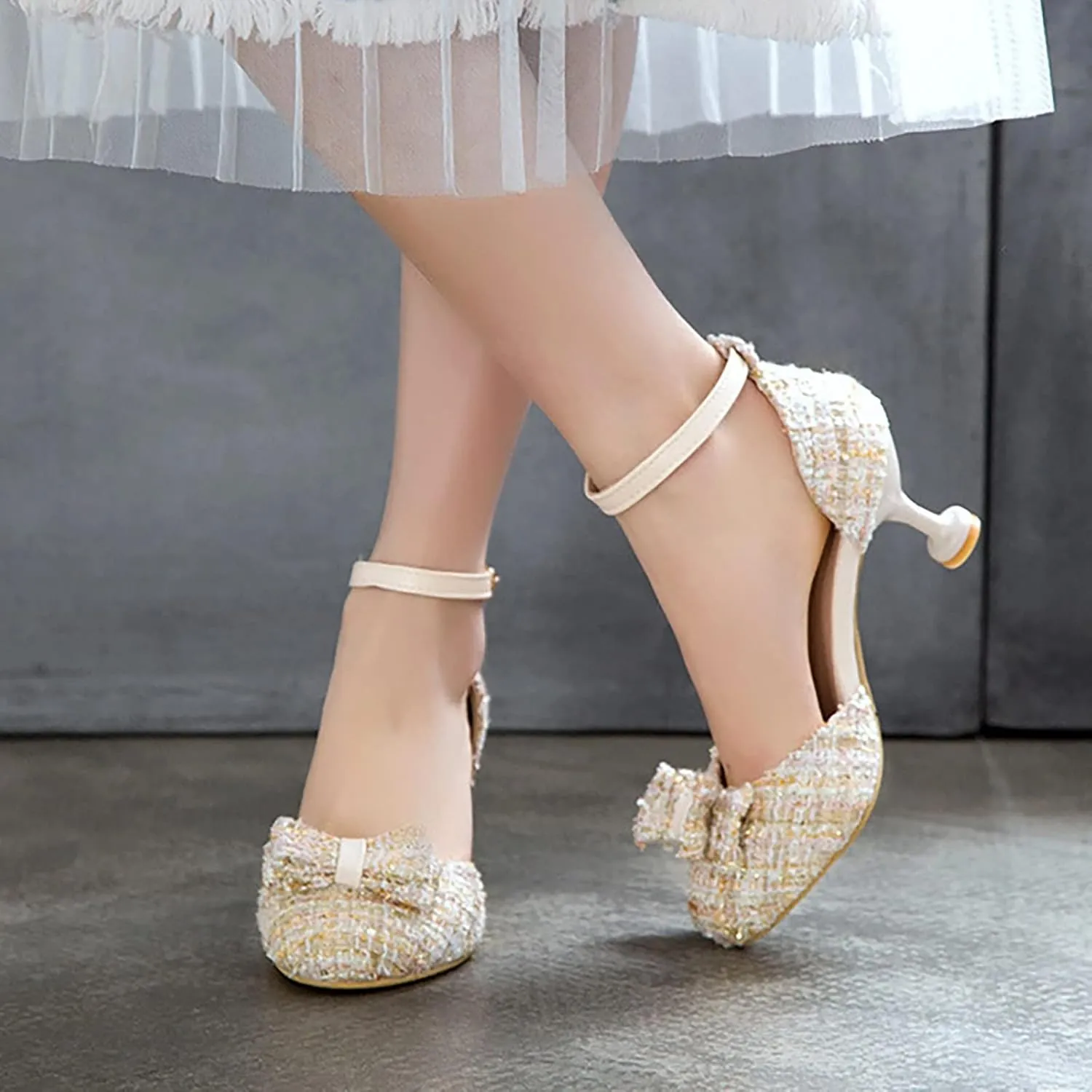 Girl's Classic Mixed Color Bow Decorated With Thin Heeled High Heels Party Wedding Dance Shoes Girls Sandals