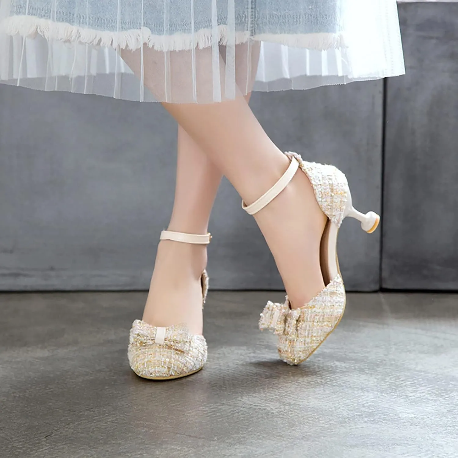 Girl's Classic Mixed Color Bow Decorated With Thin Heeled High Heels Party Wedding Dance Shoes Girls Sandals