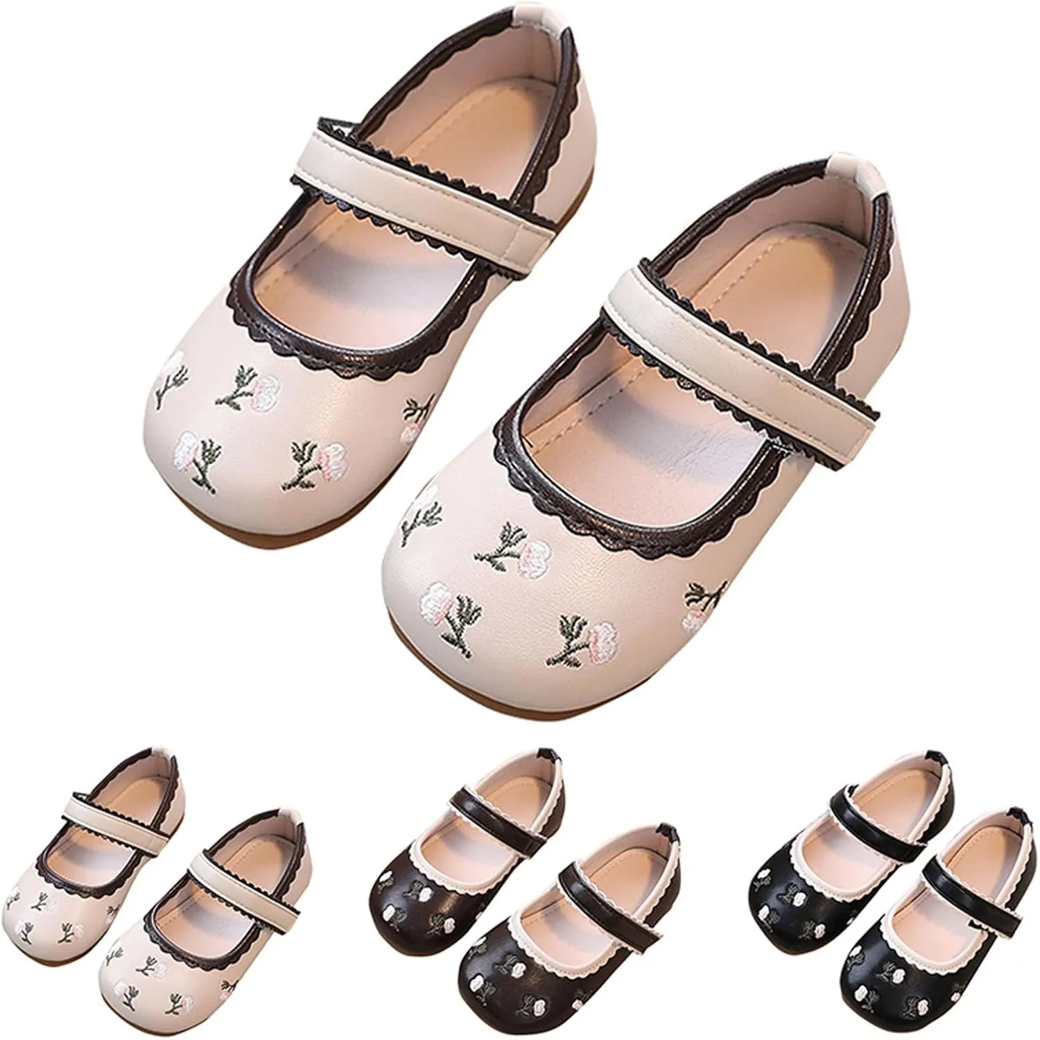 Girls Dress Shoes Flower Kid Dress Shoes Toddler Cute Floral Print Mary Jane Flats for Wedding Party School