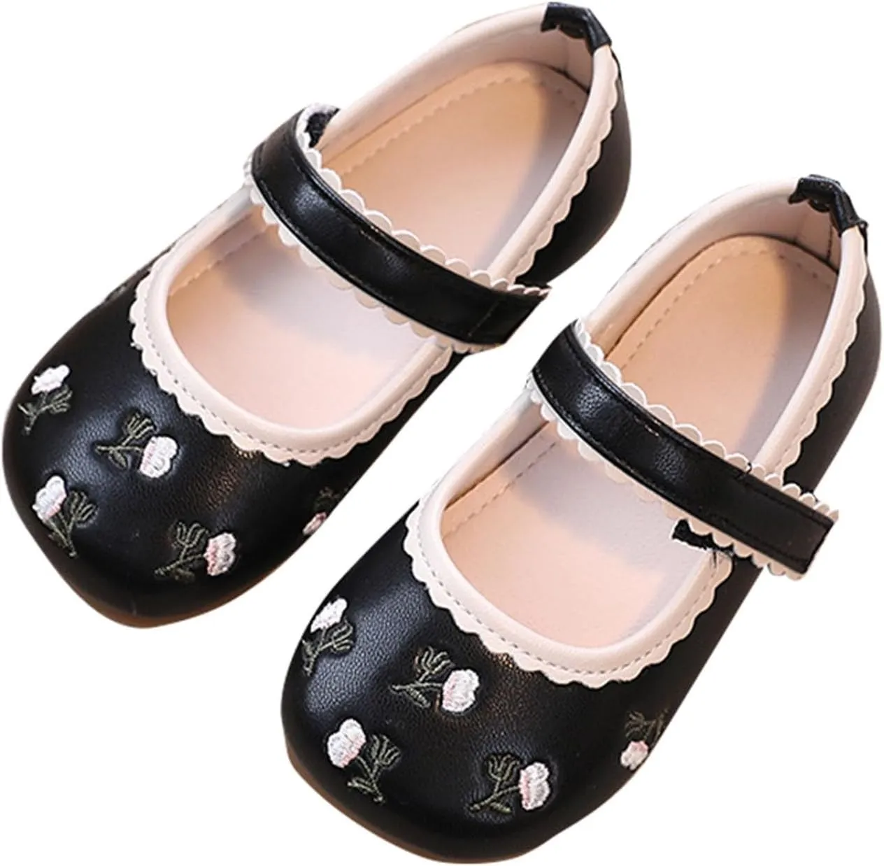 Girls Dress Shoes Flower Kid Dress Shoes Toddler Cute Floral Print Mary Jane Flats for Wedding Party School