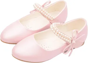 Girls Dress Shoes Toddler Flower Girl Dress Shoes Little Girl Ballet Flats Pearl Strap for Wedding Party
