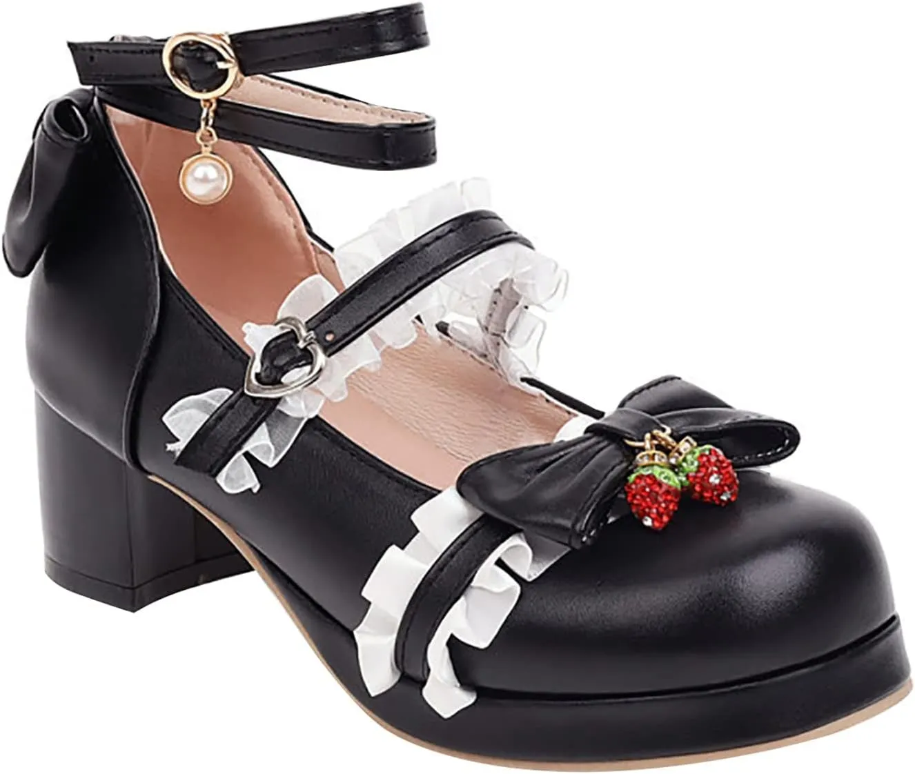 Girls Lolita Shoes Cute Bow Heels Mary Janes Shoes Dress Platform Strappy High Heels Kawaii Shoes Leather Pumps