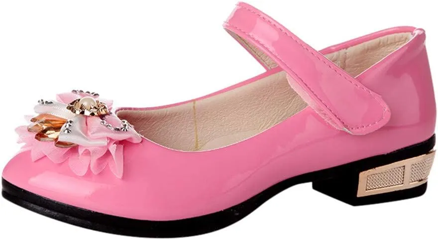 Girls Low Heel Dress Shoes Pumps Mary Jane Shoes for Kids with Ankle Strap Dress Shoes for School Wedding Party