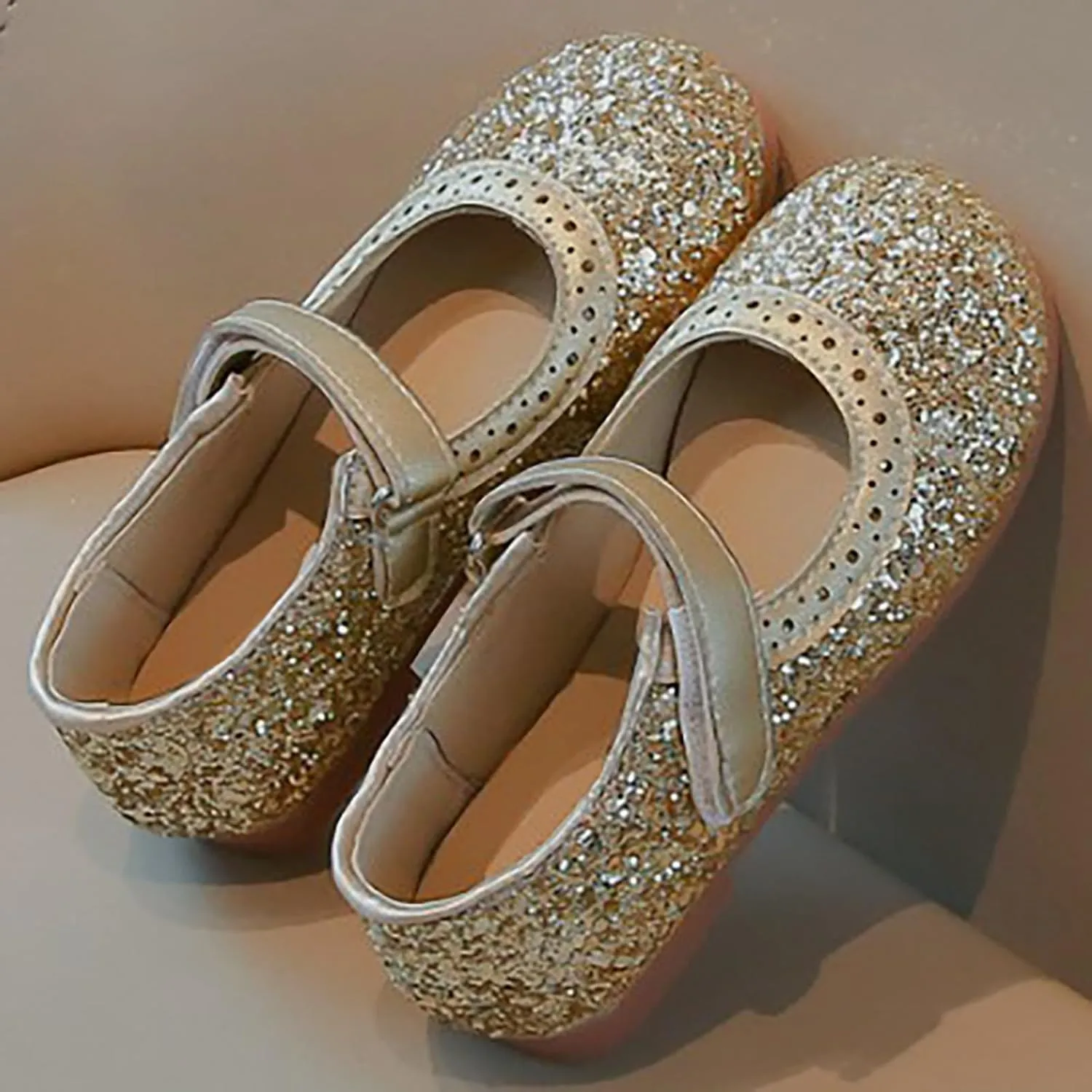 Girls Mary Jane Flats Kids Glitter Wedding Party Ballet Dress Shoes Uniform School Ankle Strap Sandals