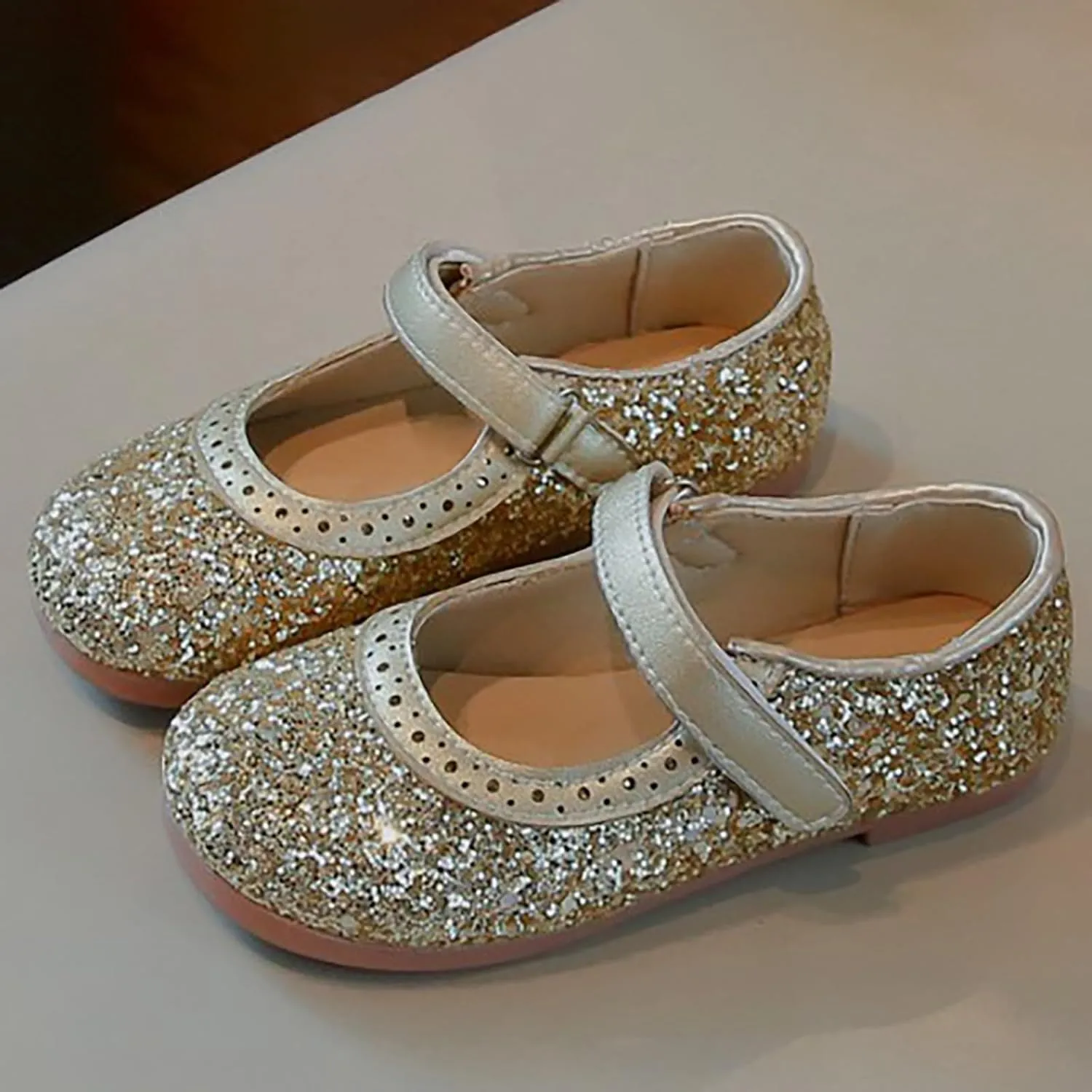 Girls Mary Jane Flats Kids Glitter Wedding Party Ballet Dress Shoes Uniform School Ankle Strap Sandals