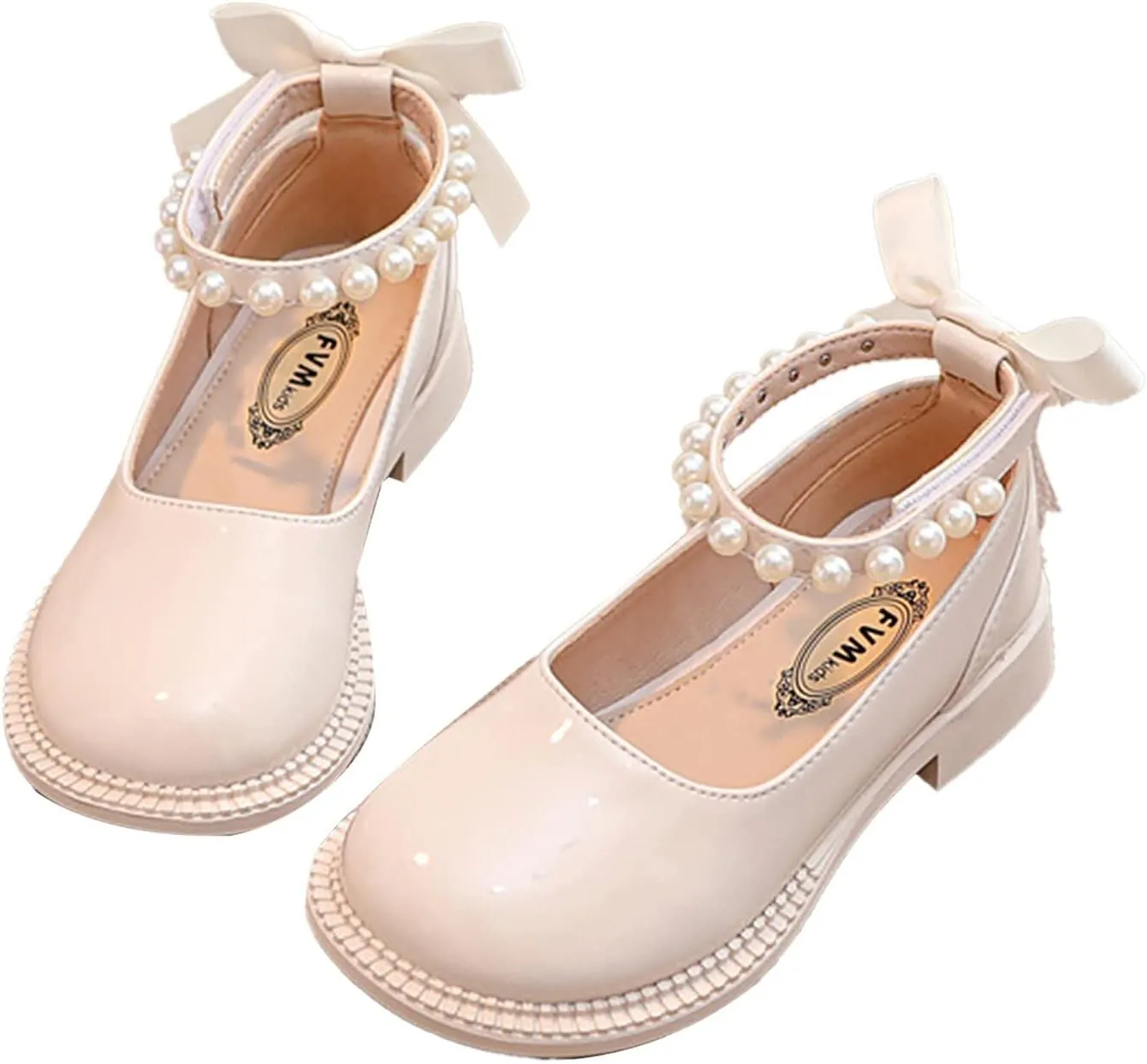 Girls Mary Jane Shoes Pearl Bow Dress Shoes Wedding Part Flat Square Toe Ankle Strap Lw Heel Sandal