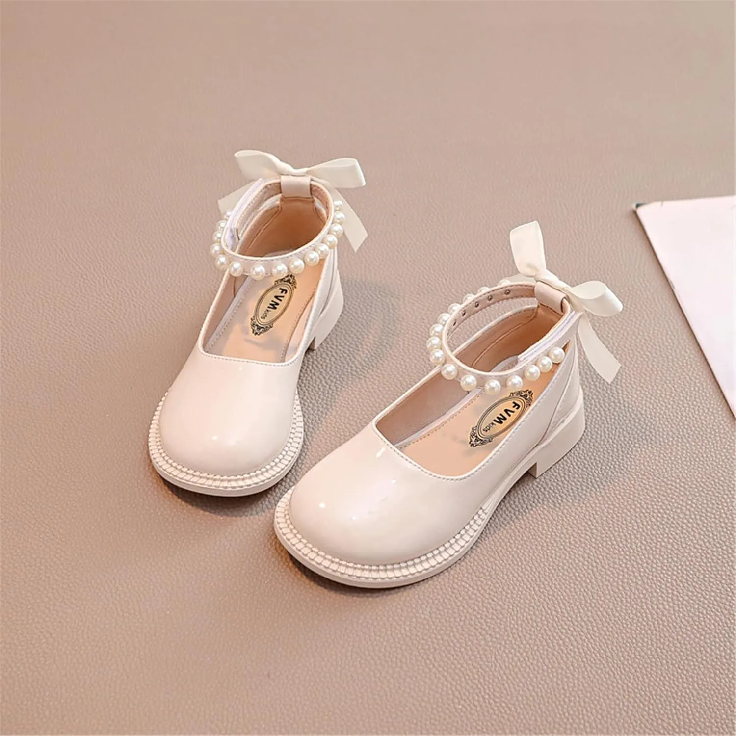 Girls Mary Jane Shoes Pearl Bow Dress Shoes Wedding Part Flat Square Toe Ankle Strap Lw Heel Sandal