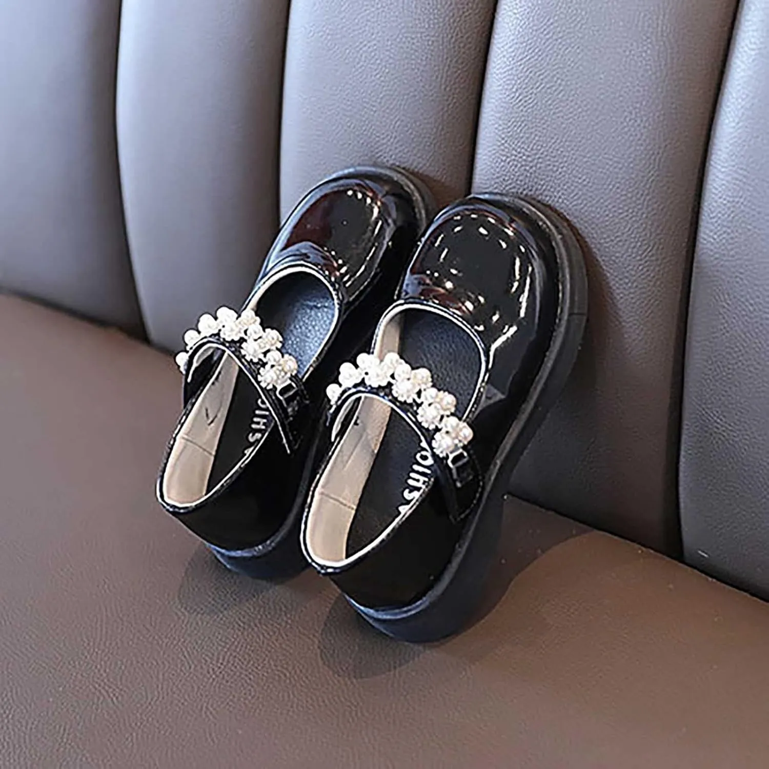 Girl's Mary Jane Shoes School Uniform Wedding Party Dress Shoes Pearl Ankle Strap Round Toe Slip On Sandal