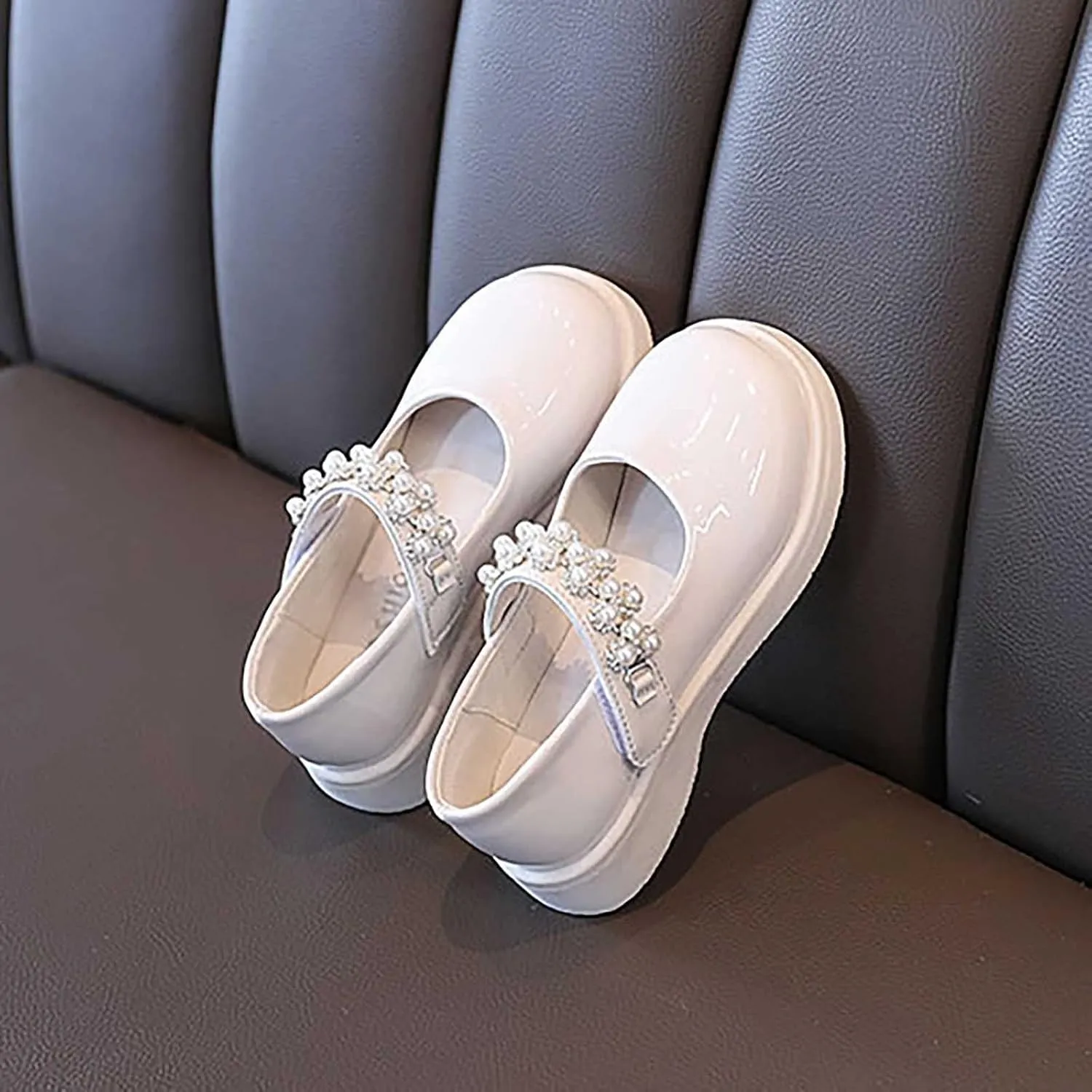 Girl's Mary Jane Shoes School Uniform Wedding Party Dress Shoes Pearl Ankle Strap Round Toe Slip On Sandal