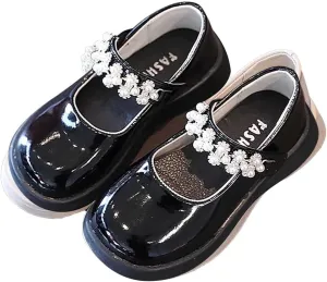 Girl's Mary Jane Shoes School Uniform Wedding Party Dress Shoes Pearl Ankle Strap Round Toe Slip On Sandal