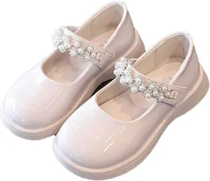 Girl's Mary Jane Shoes School Uniform Wedding Party Dress Shoes Pearl Ankle Strap Round Toe Slip On Sandal